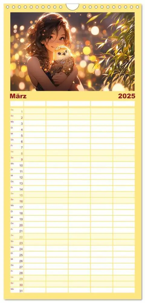 Bild: 9783457092835 | Familienplaner 2025 - Manga Tierliebe mit 5 Spalten (Wandkalender,...