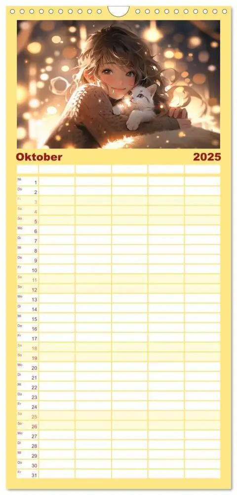 Bild: 9783457092835 | Familienplaner 2025 - Manga Tierliebe mit 5 Spalten (Wandkalender,...