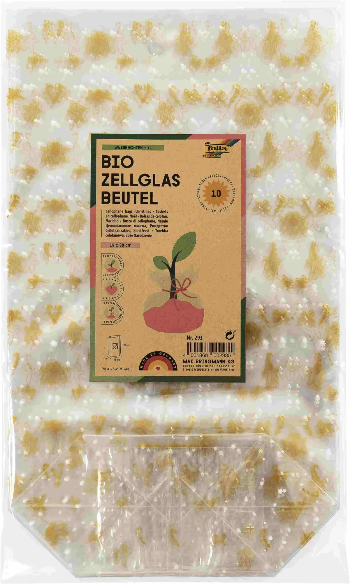 Cover: 4001868002935 | Folia Bio Zellglasbeutel XL Weihnachten, 180x300mm, 10 Stück | 2023