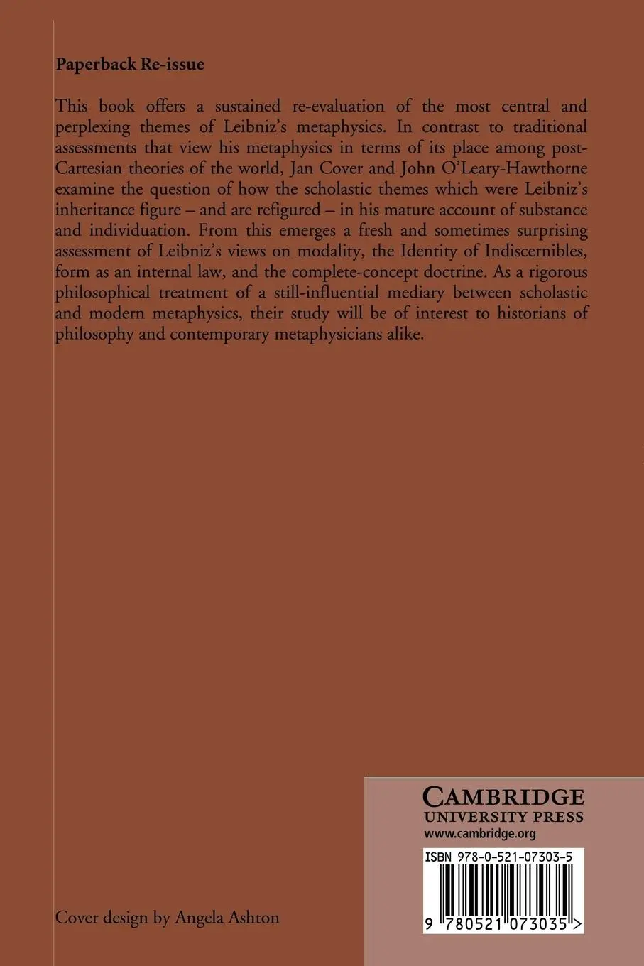 Rückseite: 9780521073035 | Substance and Individuation in Leibniz | J. A. Cover (u. a.) | Buch