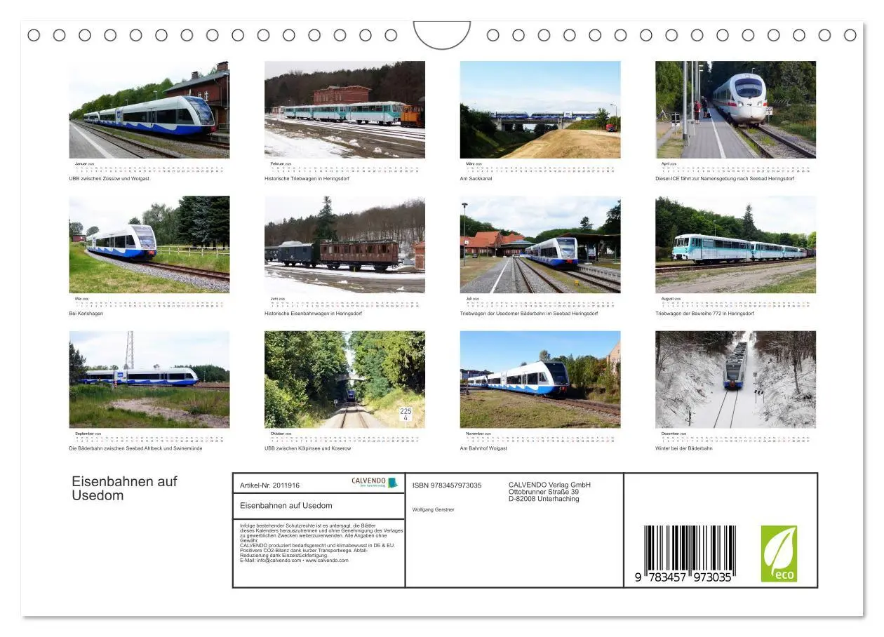Bild: 9783457973035 | Eisenbahnen auf Usedom (Wandkalender 2026 DIN A4 quer), CALVENDO...