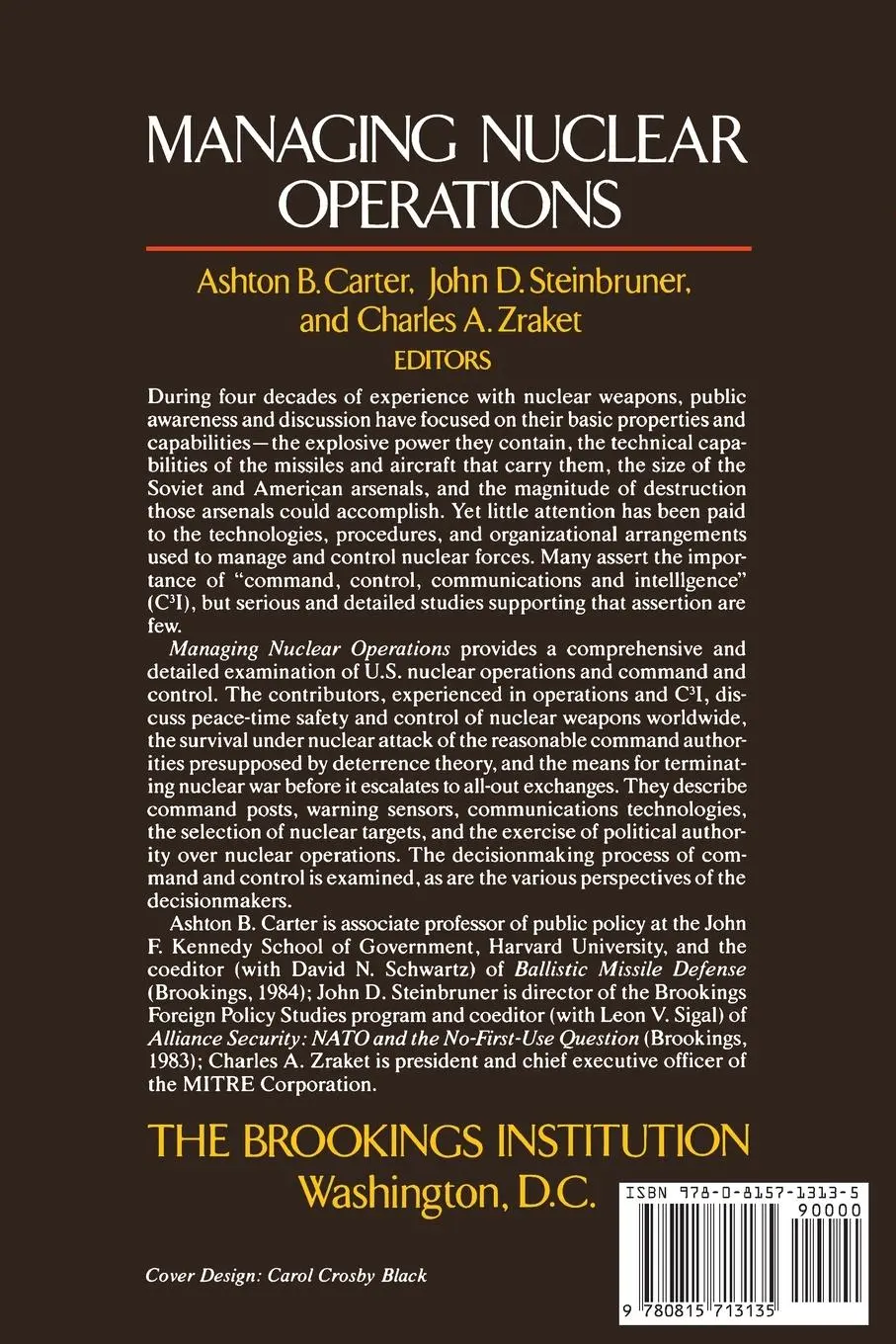 Rückseite: 9780815713135 | Managing Nuclear Operations | Ashton Carter | Taschenbuch | Englisch