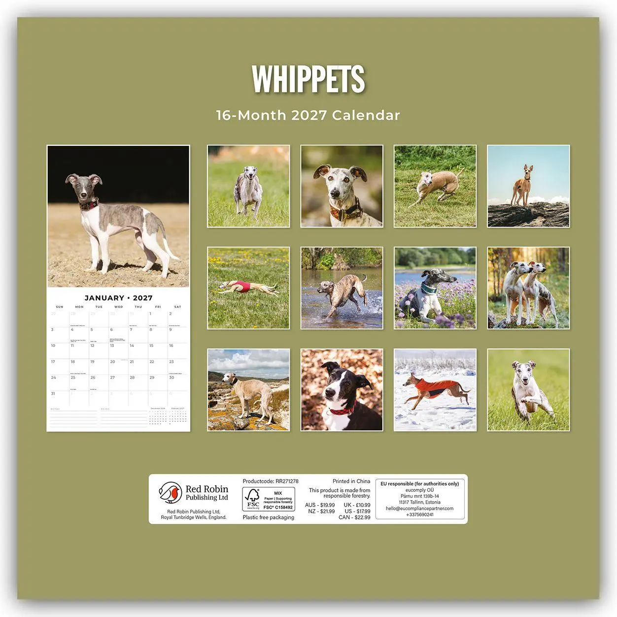 Bild: 9781837013135 | Whippets - Whippet 2027 - 16-Monatskalender | Robin Red | Kalender