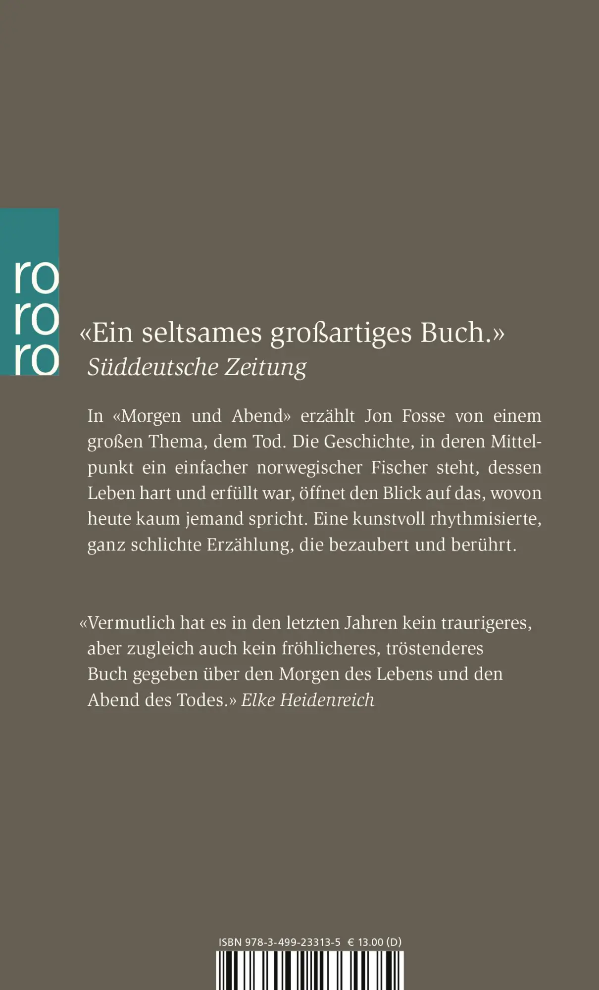 Rückseite: 9783499233135 | Morgen und Abend | Jon Fosse | Taschenbuch | 128 S. | Deutsch | 2003