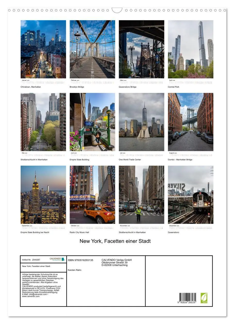 Bild: 9783516293135 | New York, Facetten einer Stadt (Wandkalender 2026 DIN A2 hoch),...