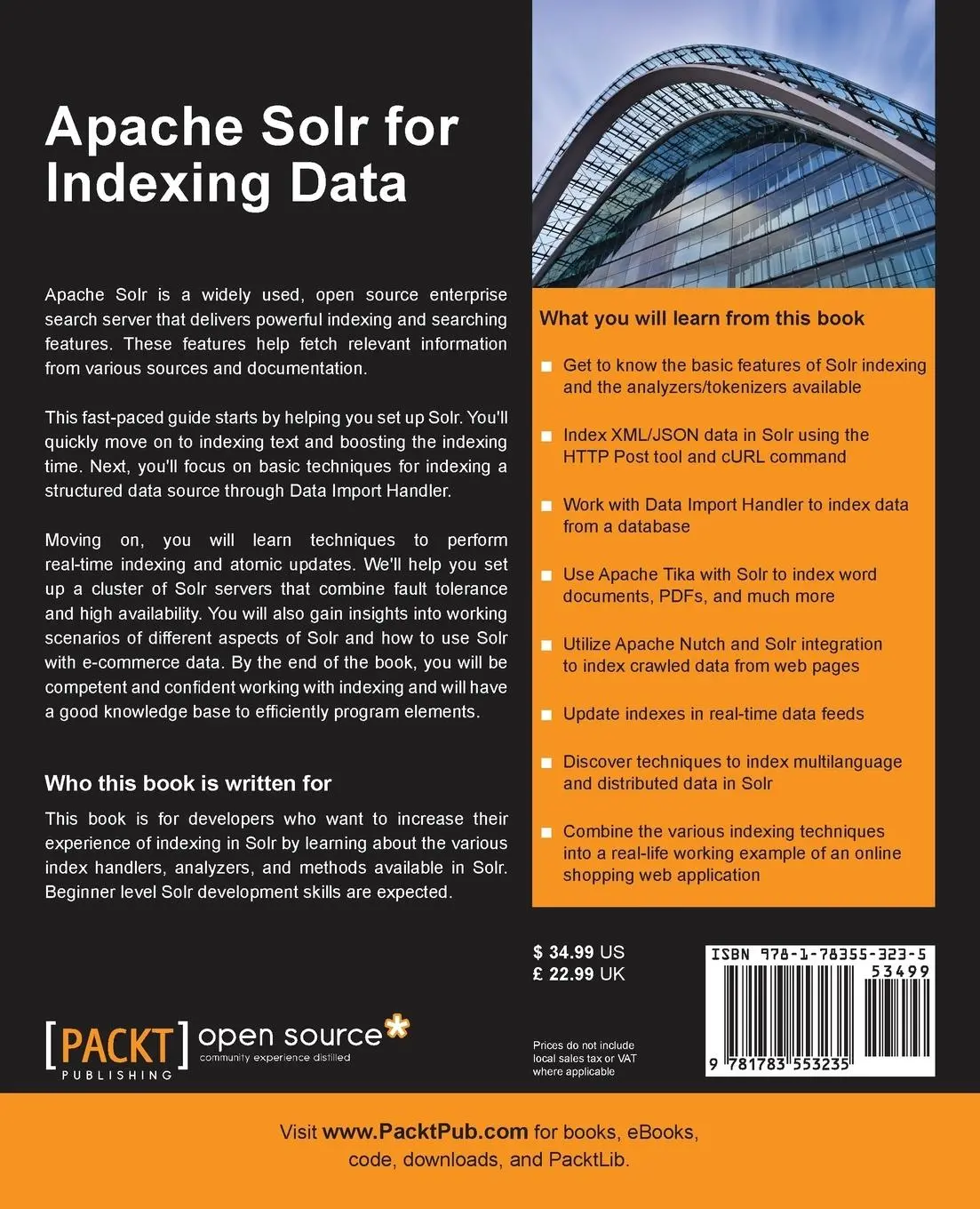 Rückseite: 9781783553235 | Apache Solr for Indexing Data | Sachin Handiekar (u. a.) | Taschenbuch