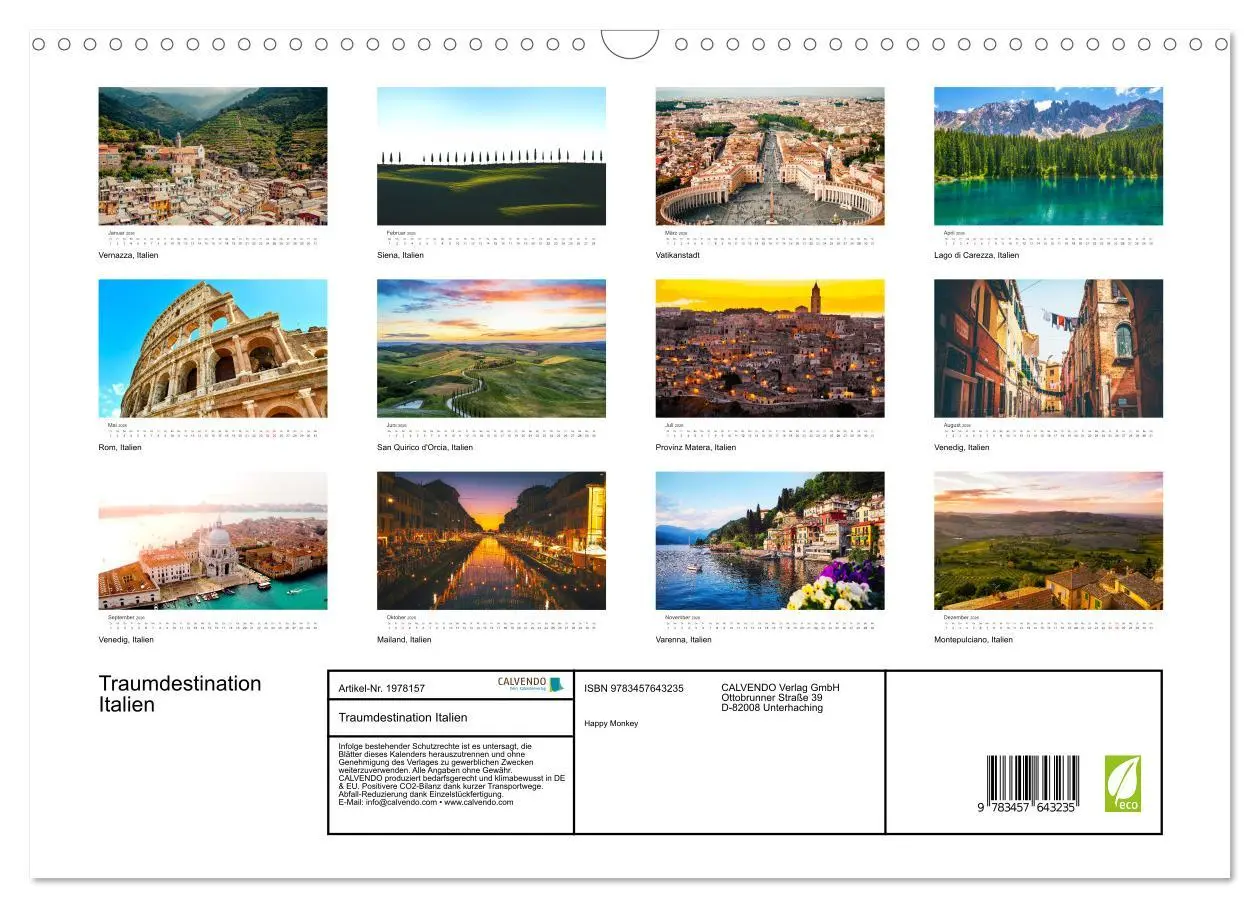 Bild: 9783457643235 | Traumdestination Italien (Wandkalender 2026 DIN A3 quer), CALVENDO...