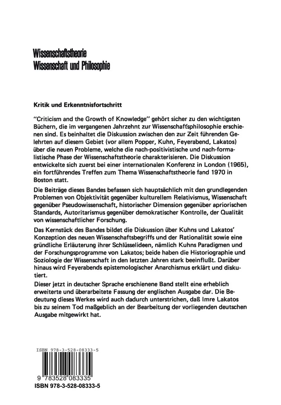 Rückseite: 9783528083335 | Kritik und Erkenntnisfortschritt | Imre Lakatos | Taschenbuch | xi