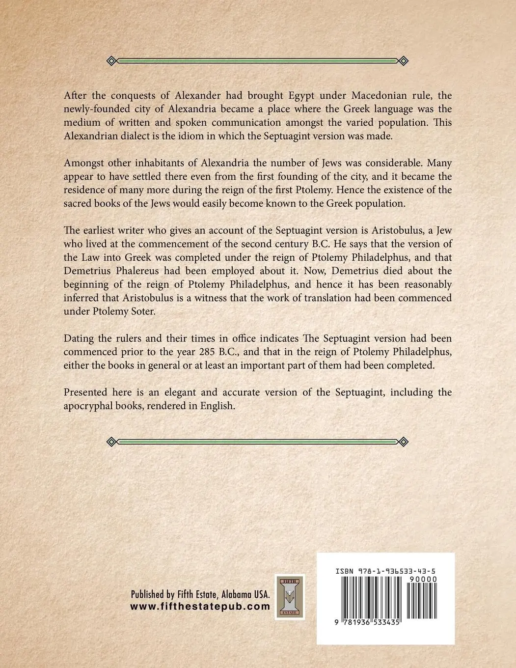 Rückseite: 9781936533435 | The Septuagint with Apocrypha in English | C. L. Brenton | Taschenbuch
