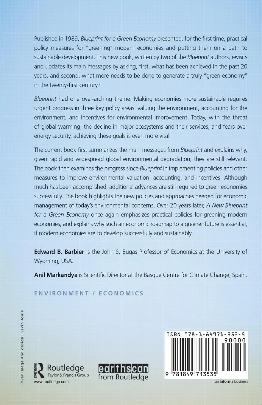 Rückseite: 9781849713535 | A New Blueprint for a Green Economy | Edward B. Barbier (u. a.) | Buch