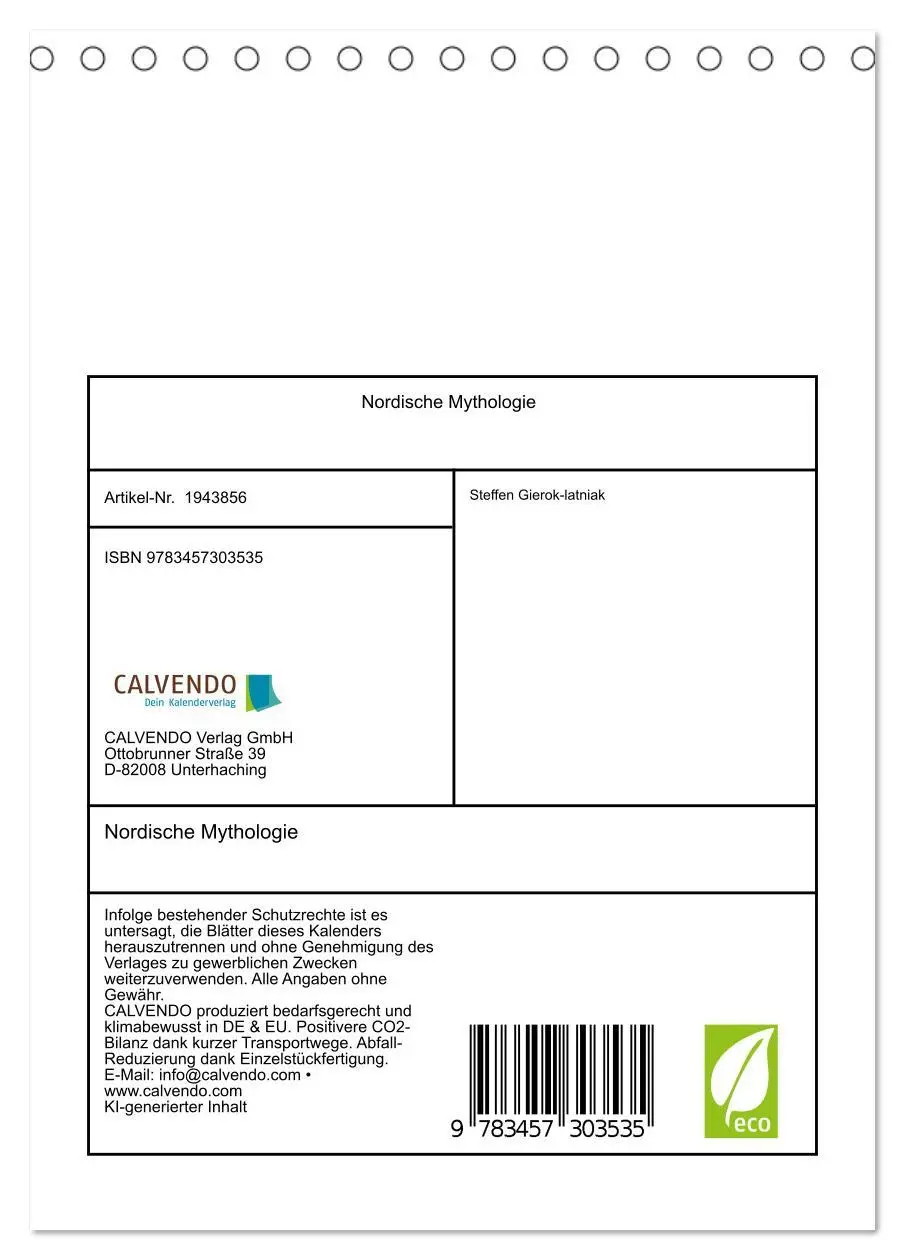 Bild: 9783457303535 | Nordische Mythologie (Tischkalender 2026 DIN A5 hoch), CALVENDO...