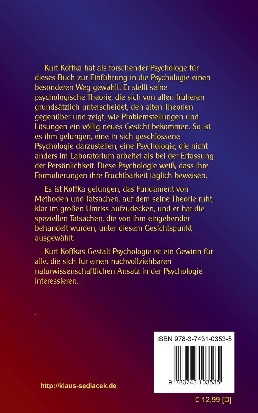 Rückseite: 9783743103535 | Gestalt-Psychologie | Kurt Koffka | Taschenbuch | Paperback | 152 S.