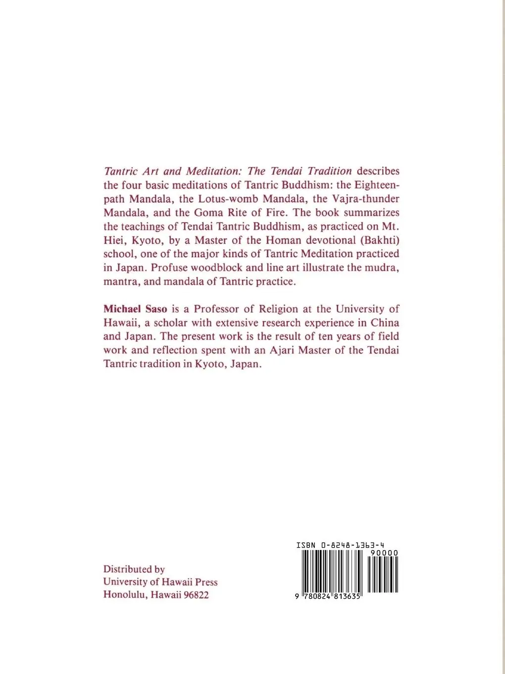 Rückseite: 9780824813635 | Tantric Art and Meditation | Michael R Saso | Taschenbuch | Englisch