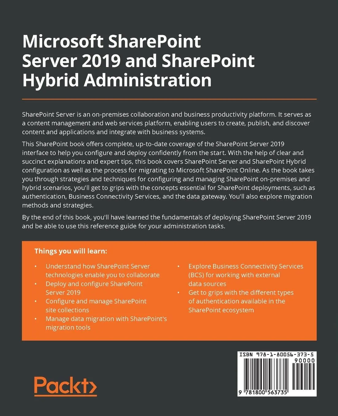 Rückseite: 9781800563735 | Microsoft SharePoint Server 2019 and SharePoint Hybrid Administration