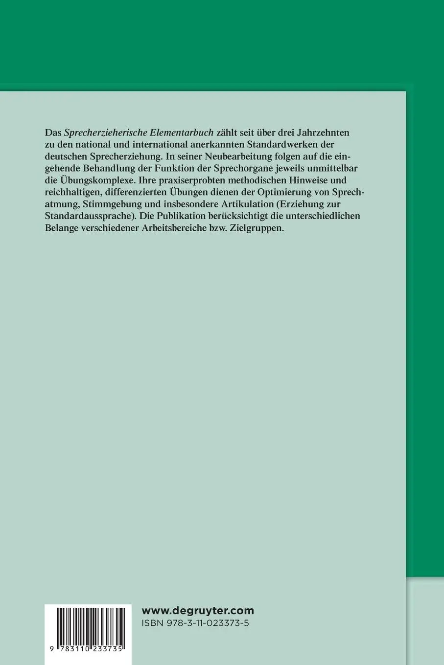 Rückseite: 9783110233735 | Sprecherzieherisches Elementarbuch | Heinz Fiukowski | Taschenbuch