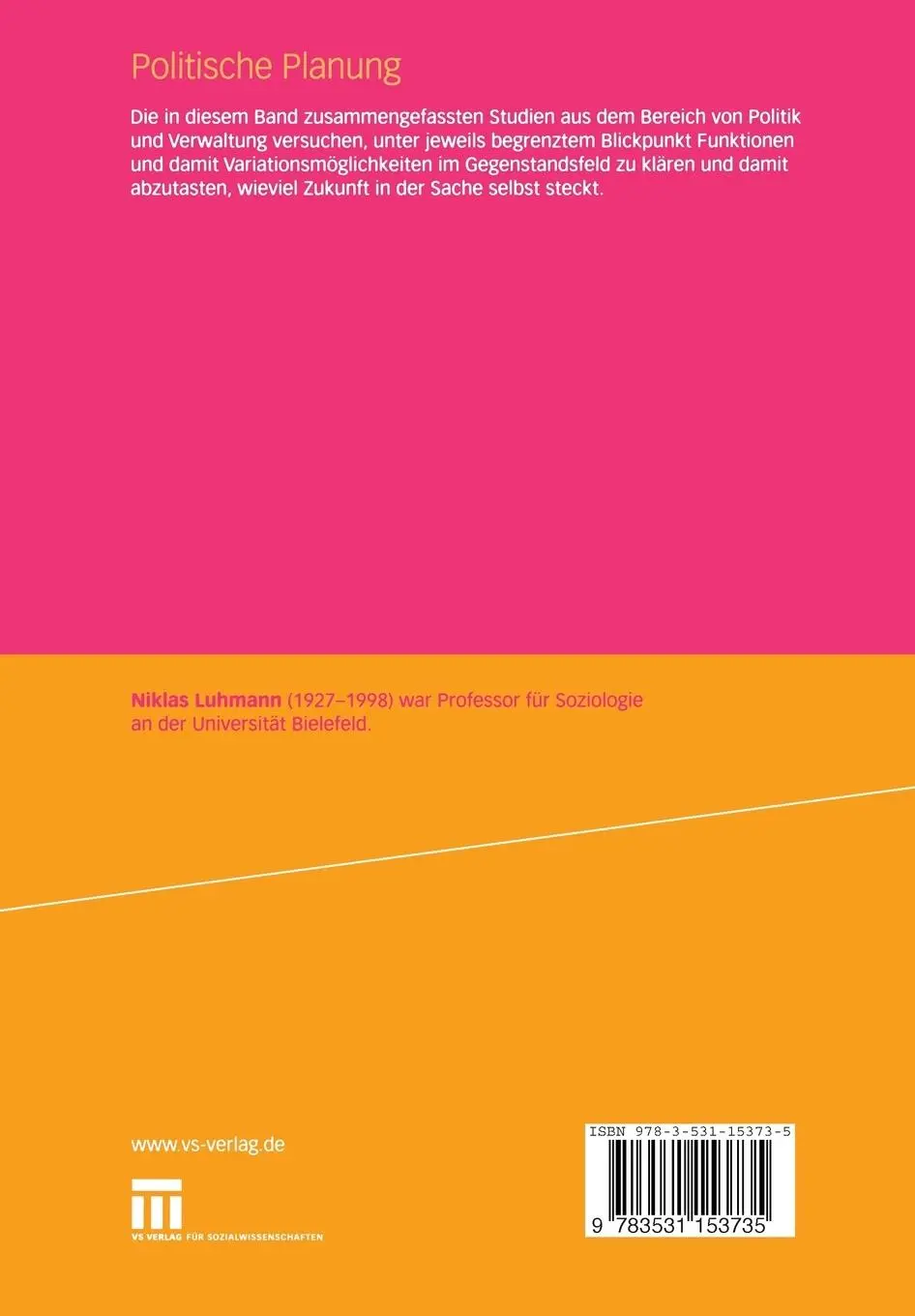 Rückseite: 9783531153735 | Politische Planung | Niklas Luhmann | Taschenbuch | 256 S. | Deutsch