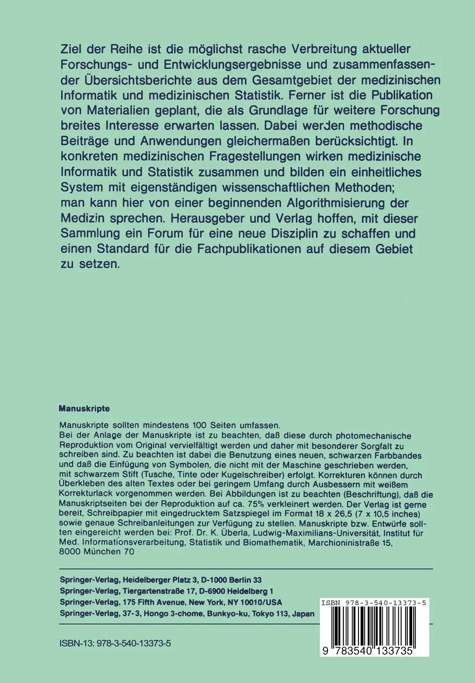 Rückseite: 9783540133735 | Zwischenauswertungen und vorzeitiger Abbruch von Therapiestudien | vi