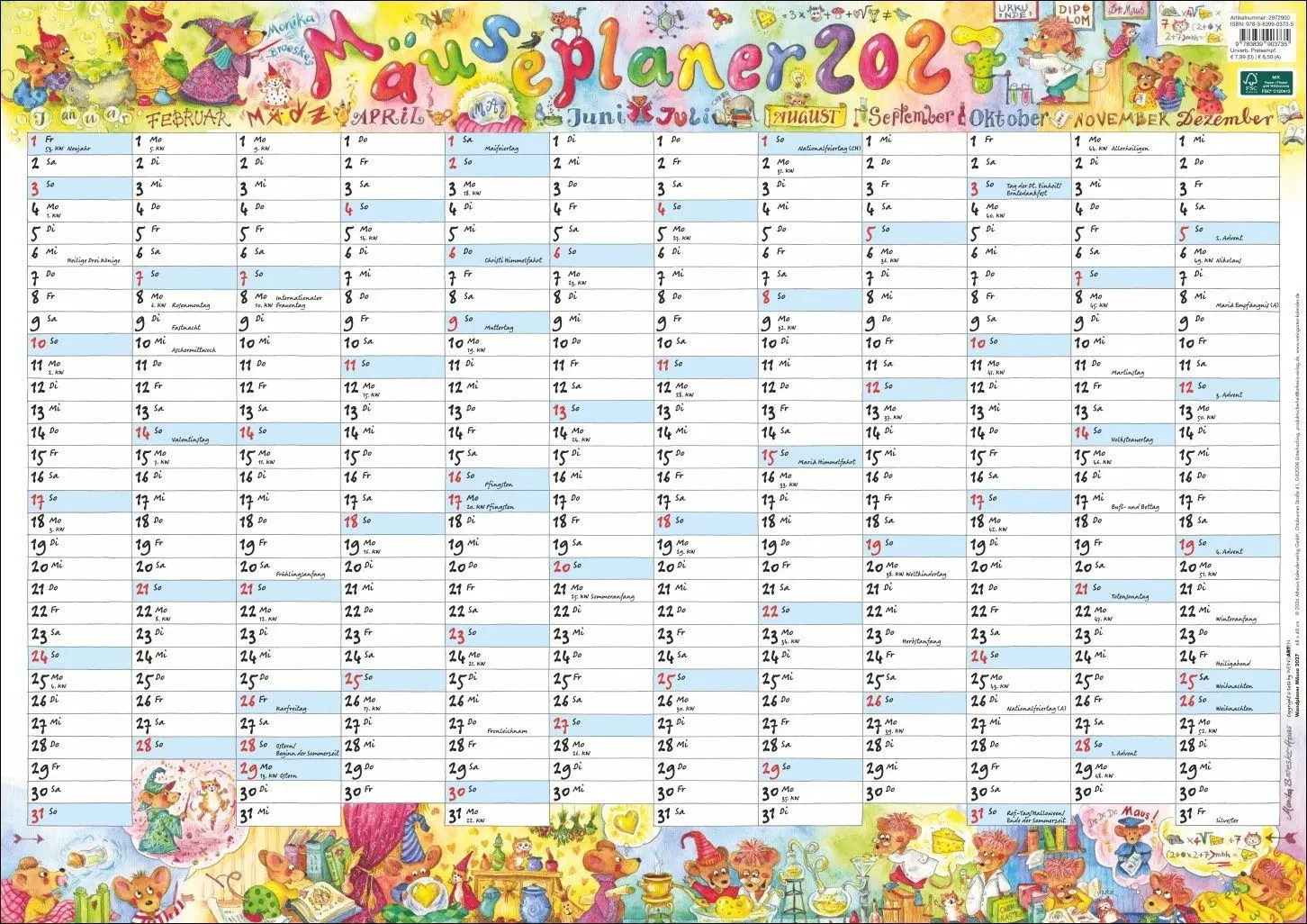 Cover: 9783839903735 | Wandplaner Wilde Mäuse 2027 | Monika Broeske-Haas | Kalender | LOSEBL