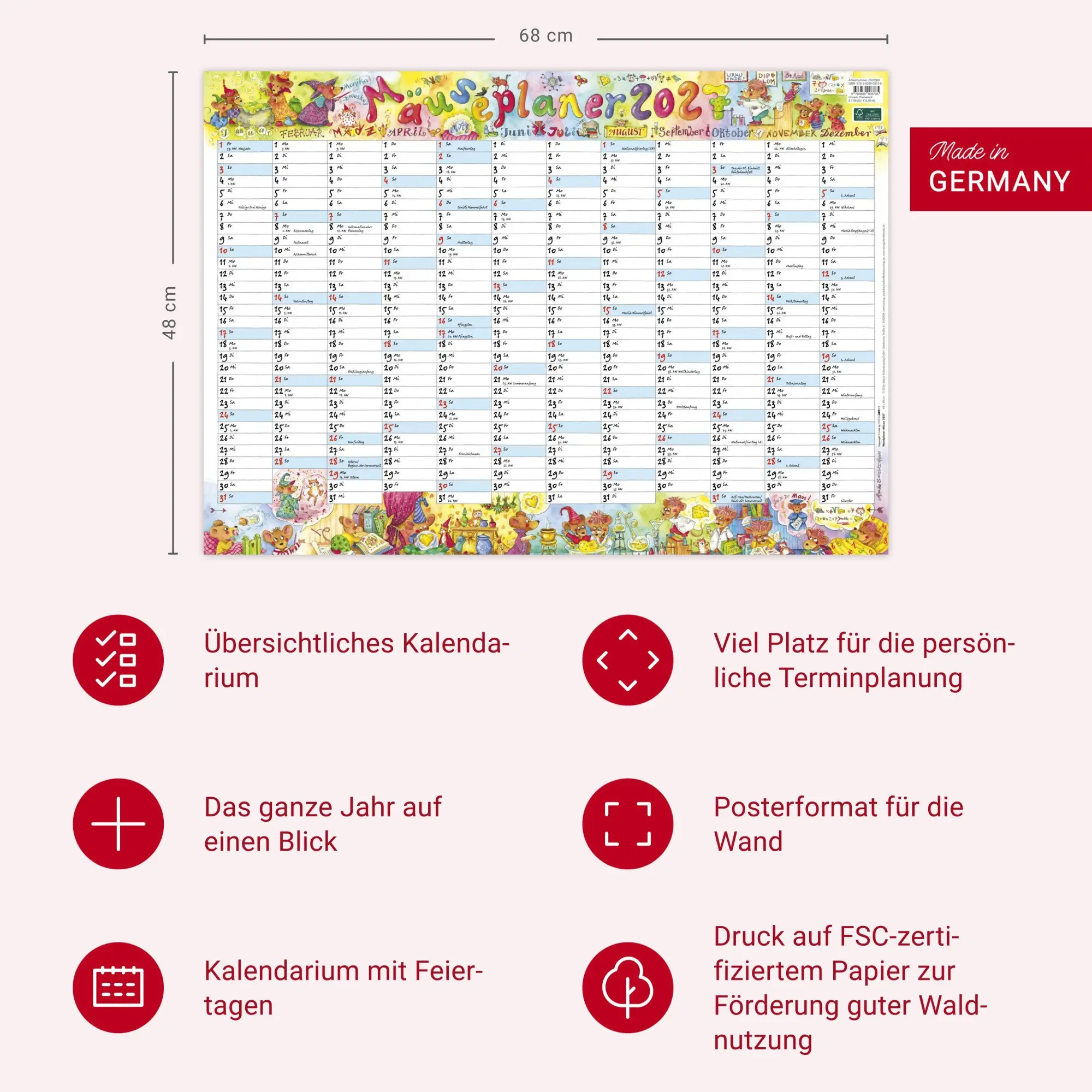 Bild: 9783839903735 | Wandplaner Wilde Mäuse 2027 | Monika Broeske-Haas | Kalender | LOSEBL