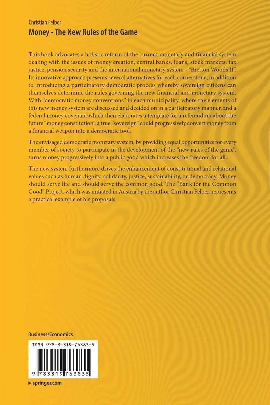 Rückseite: 9783319763835 | Money - The New Rules of the Game | Christian Felber | Taschenbuch
