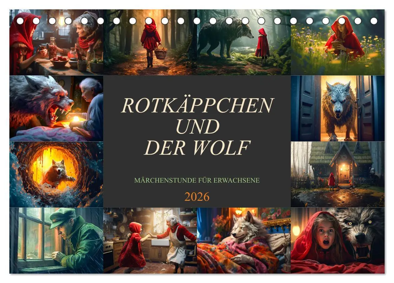 Cover: 9783457513835 | Rotkäppchen und der Wolf (Tischkalender 2026 DIN A5 quer), CALVENDO...