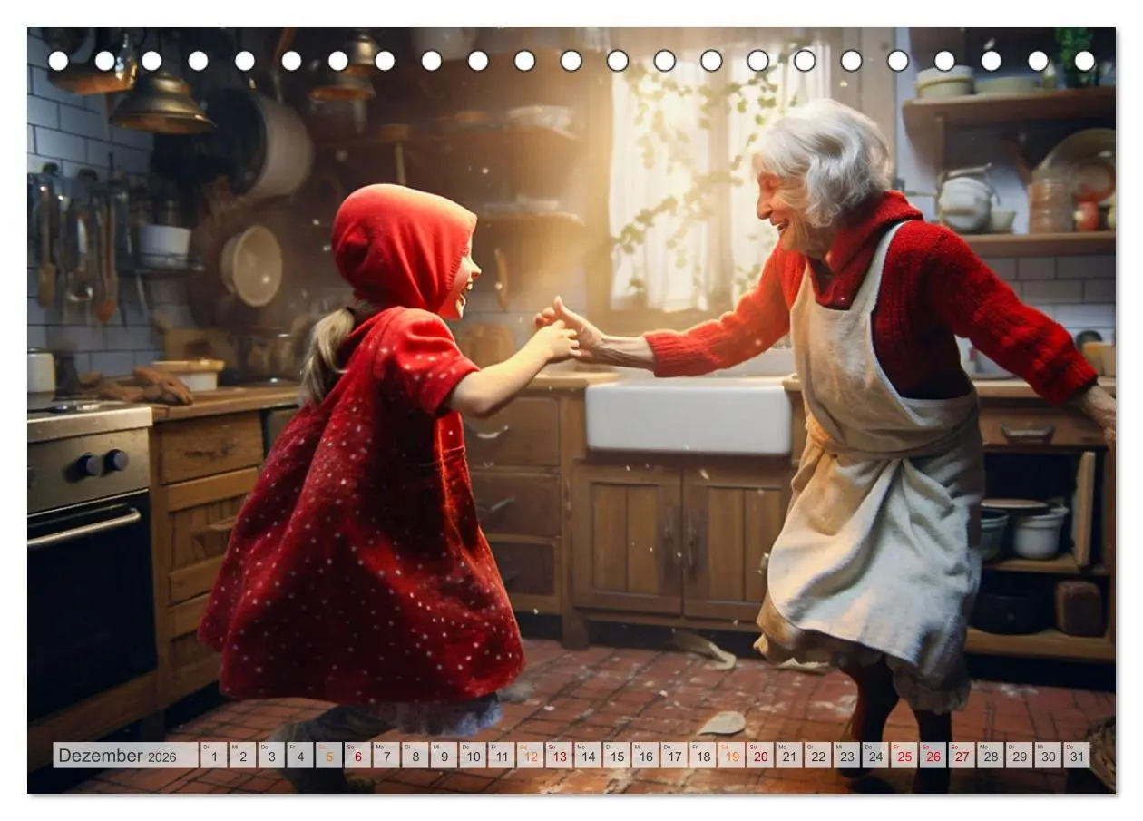 Bild: 9783457513835 | Rotkäppchen und der Wolf (Tischkalender 2026 DIN A5 quer), CALVENDO...