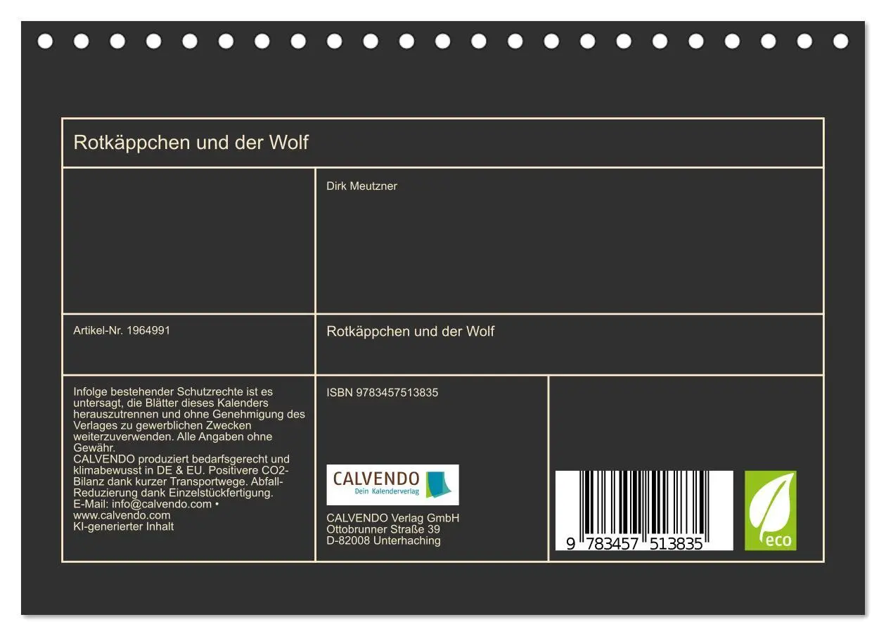 Bild: 9783457513835 | Rotkäppchen und der Wolf (Tischkalender 2026 DIN A5 quer), CALVENDO...