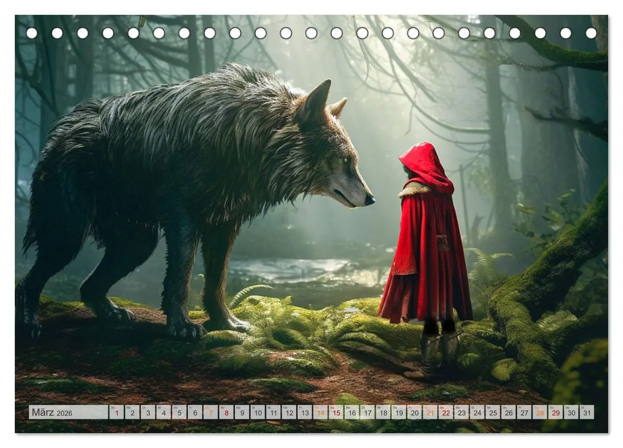 Bild: 9783457513835 | Rotkäppchen und der Wolf (Tischkalender 2026 DIN A5 quer), CALVENDO...