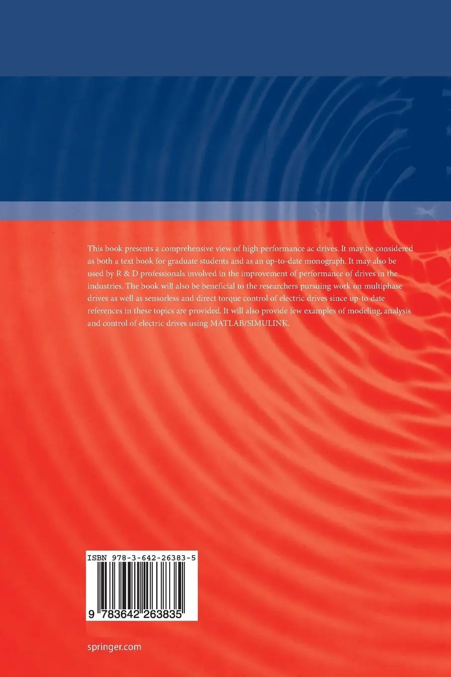Rückseite: 9783642263835 | High Performance AC Drives | Modelling Analysis and Control | Ahmad