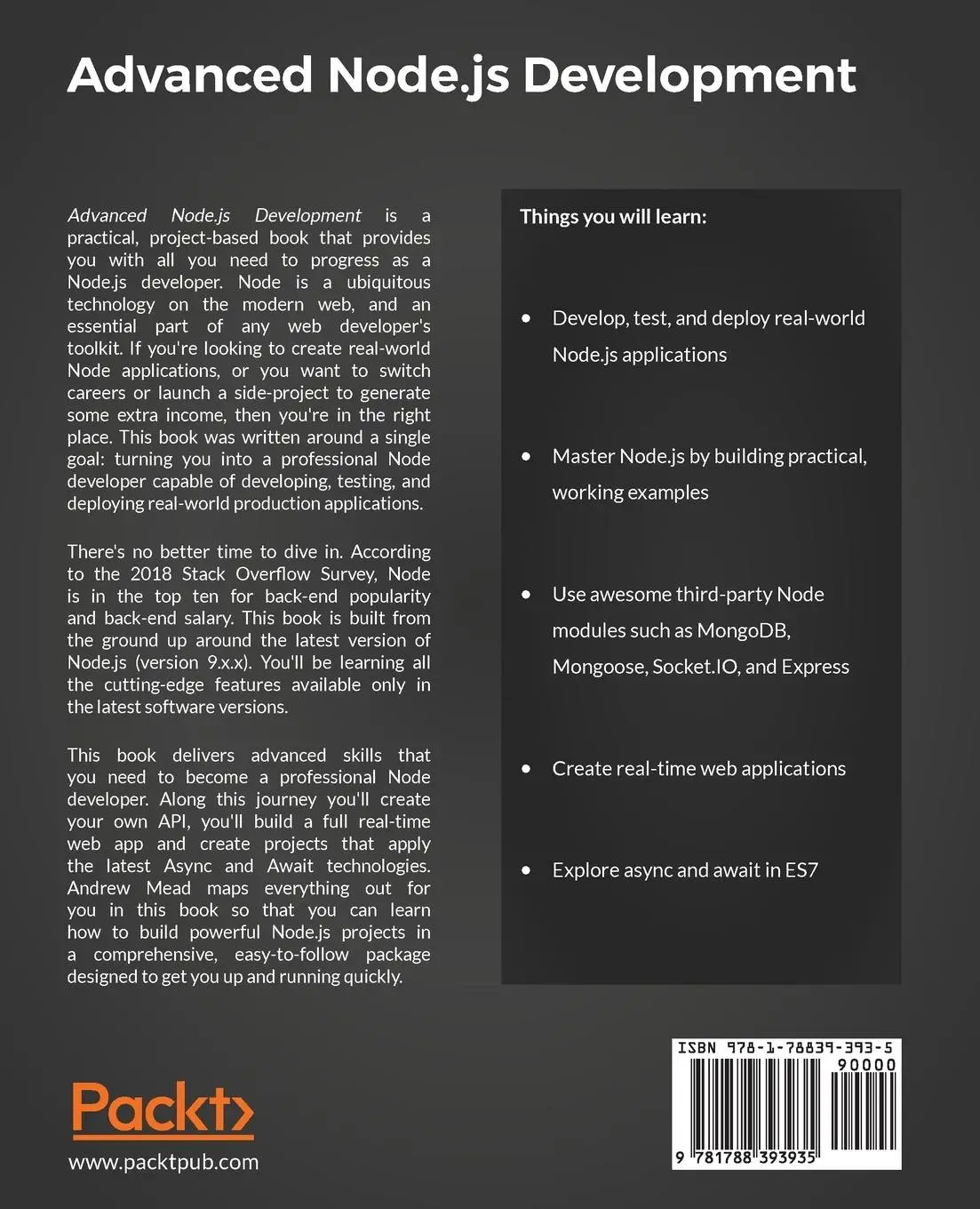 Rückseite: 9781788393935 | Advanced Node.js Development | Andrew Mead | Taschenbuch | Englisch