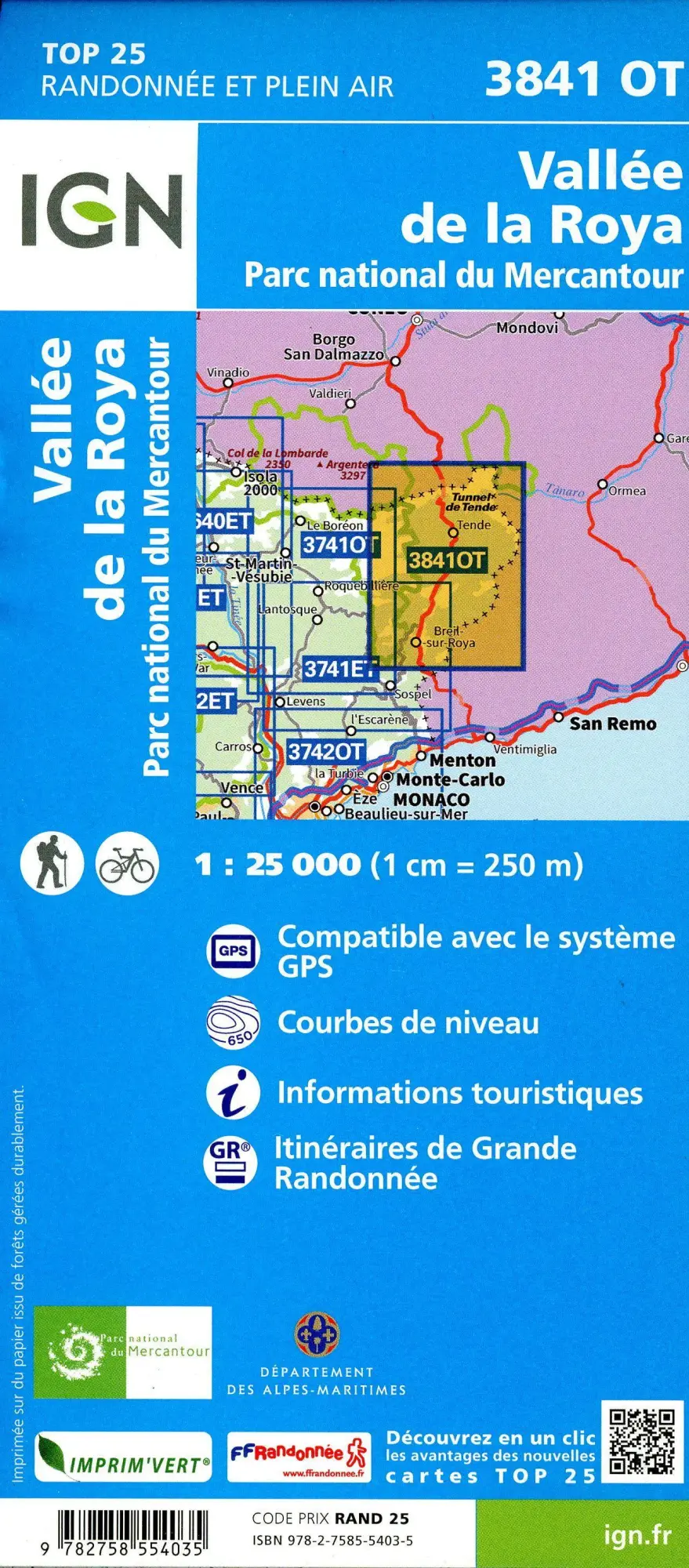 Bild: 9782758554035 | 3841OT Vallée de La Roya 1 : 25 000 | 1:25000 | (Land-)Karte | 2023