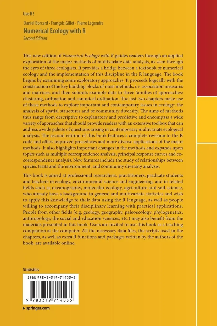 Rückseite: 9783319714035 | Numerical Ecology with R | Daniel Borcard (u. a.) | Taschenbuch | xv