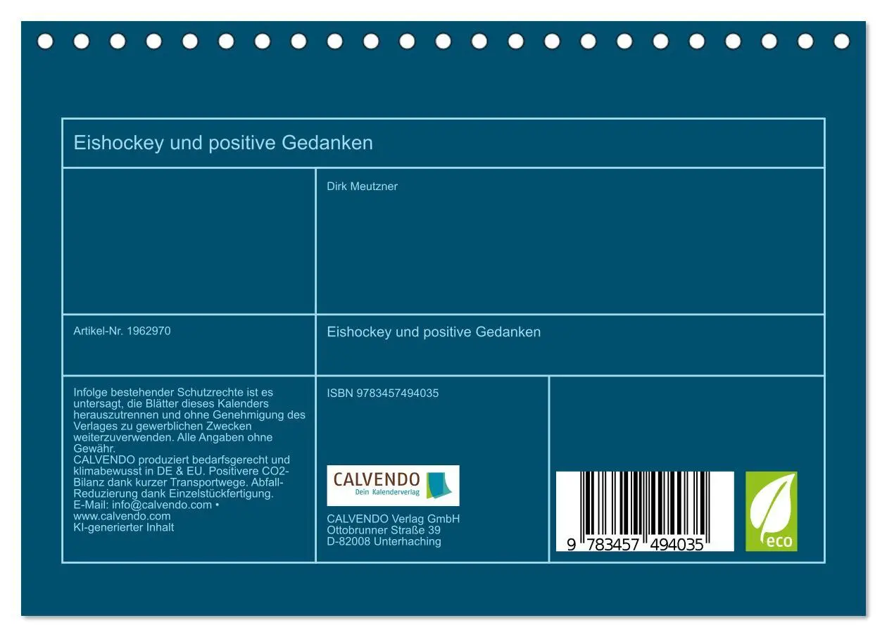 Bild: 9783457494035 | Eishockey und positive Gedanken (Tischkalender 2026 DIN A5 quer),...