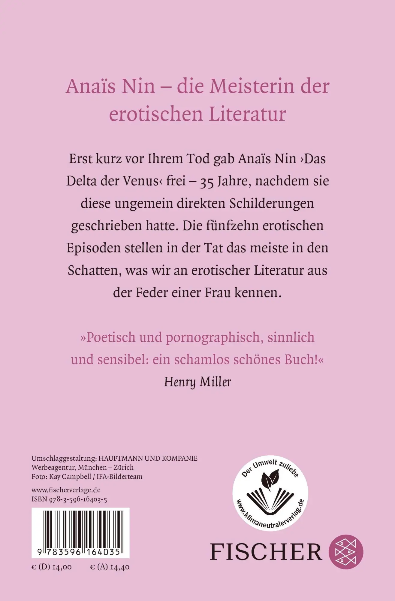 Rückseite: 9783596164035 | Das Delta der Venus | Erotische Erzählungen | Anais Nin | Taschenbuch