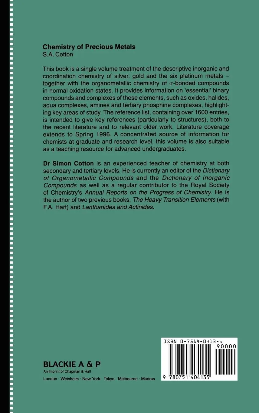Rückseite: 9780751404135 | Chemistry of Precious Metals | S. A. Cotton | Buch | xii | Englisch