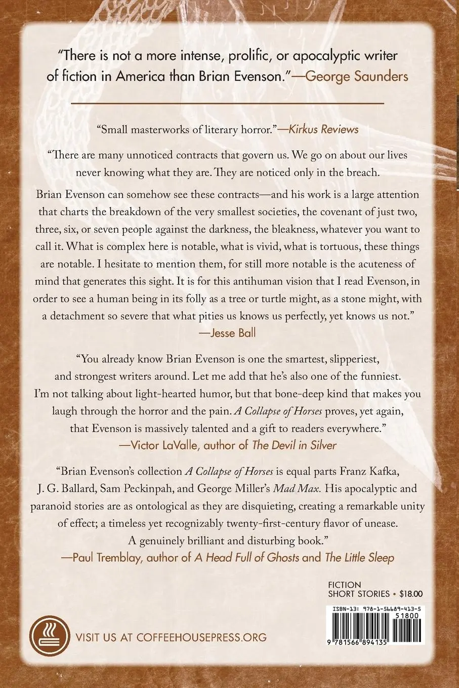 Rückseite: 9781566894135 | A Collapse of Horses | Brian Evenson | Taschenbuch | Englisch | 2016