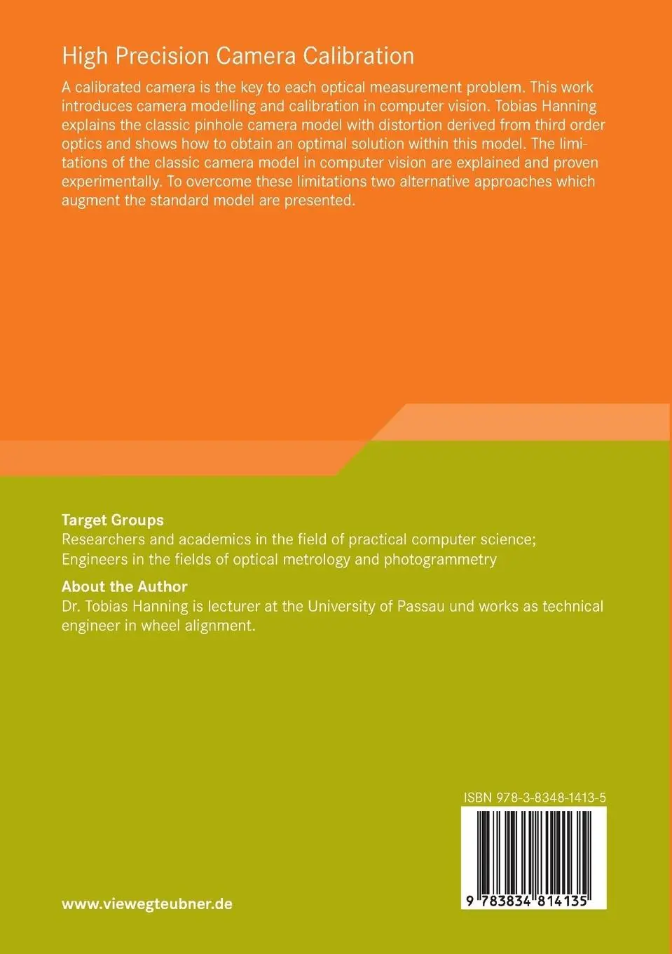 Rückseite: 9783834814135 | High Precision Camera Calibration | Tobias Hanning | Taschenbuch | xii