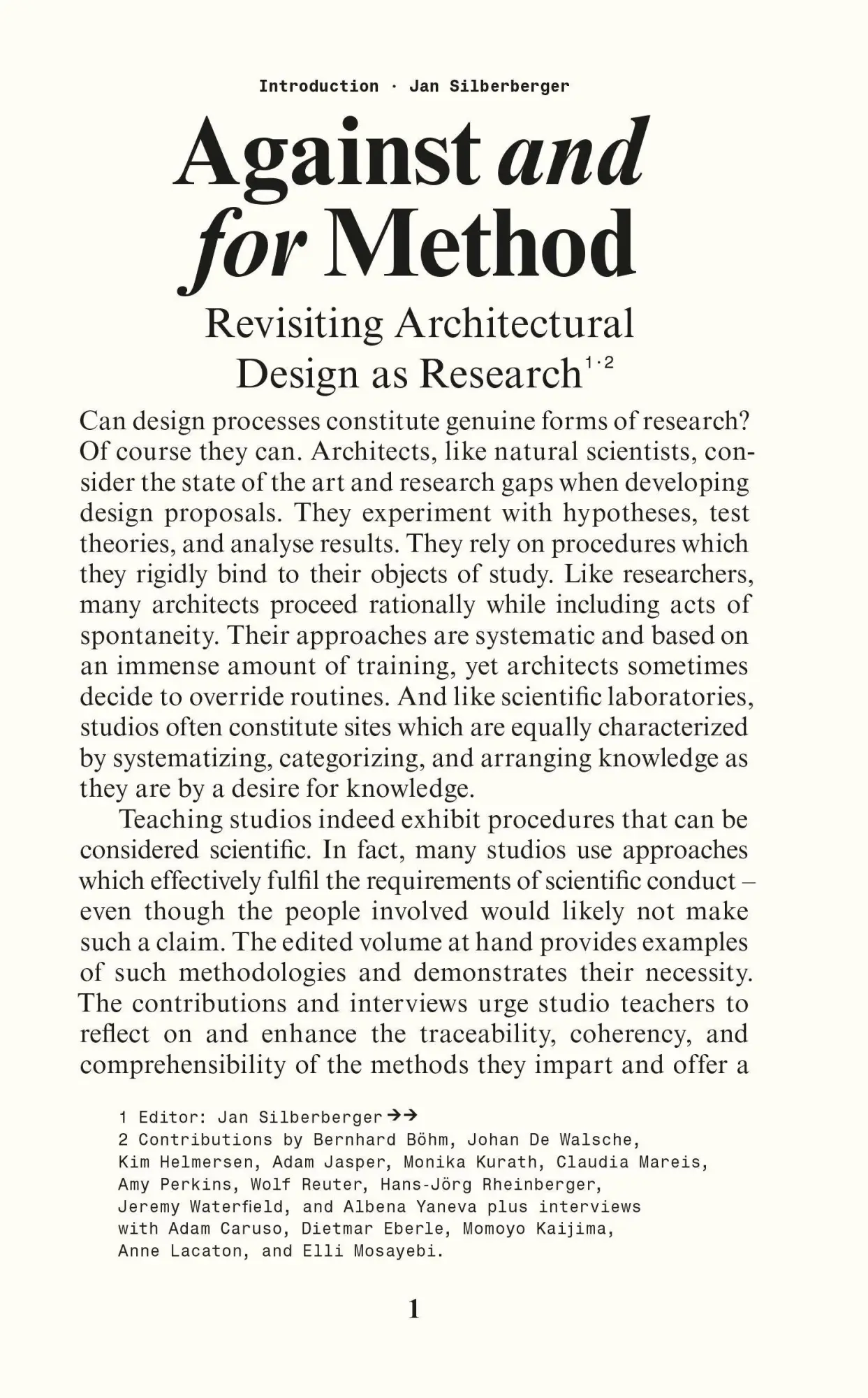 Cover: 9783856764135 | Against and For Method | Jan Silberberger | Taschenbuch | 284 S.