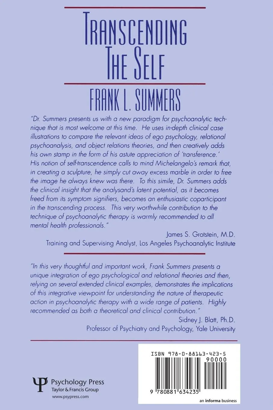 Rückseite: 9780881634235 | Transcending the Self | Frank Summers | Taschenbuch | Englisch | 1999