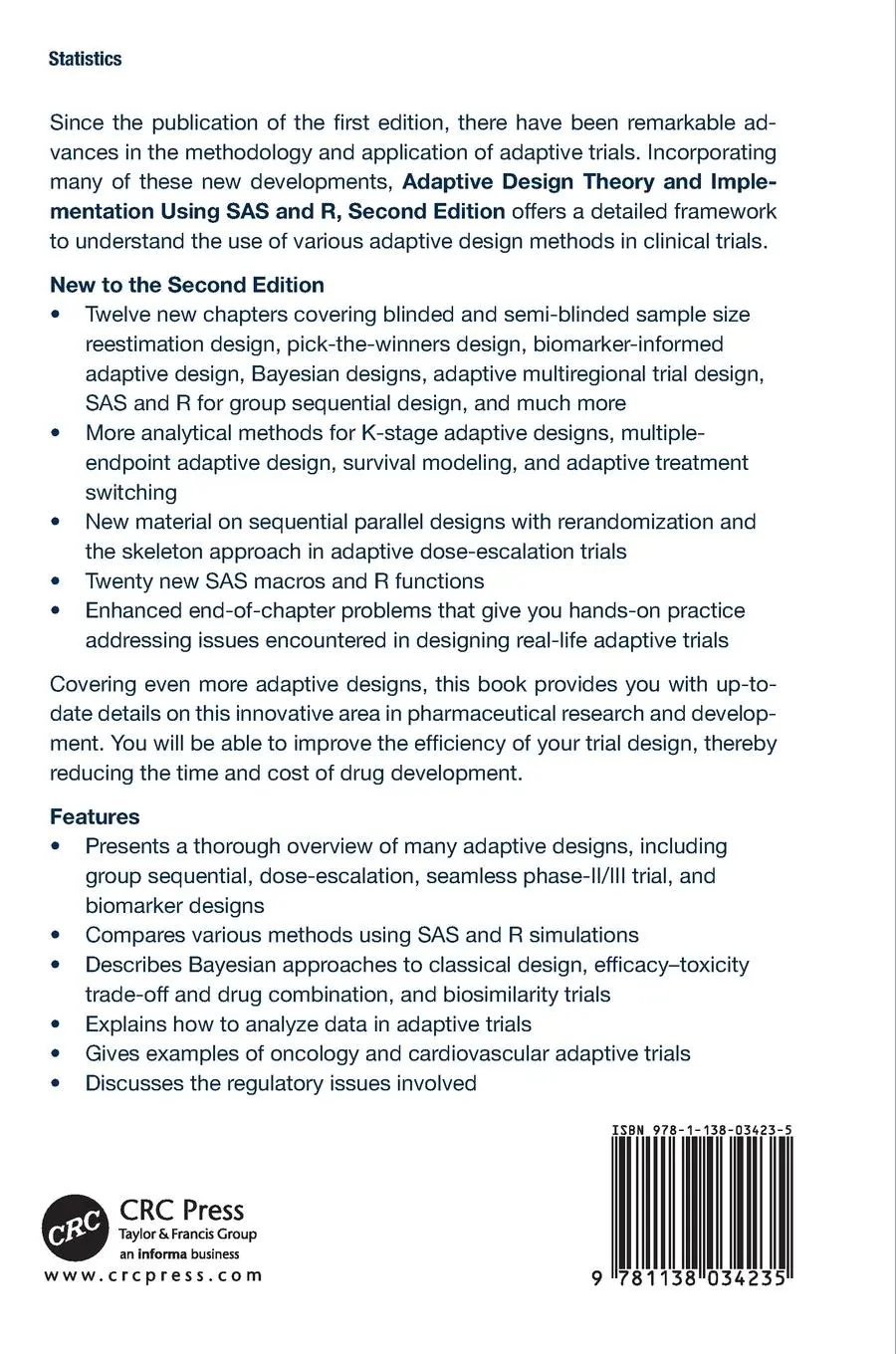 Rückseite: 9781138034235 | Adaptive Design Theory and Implementation Using SAS and R | Mark Chang