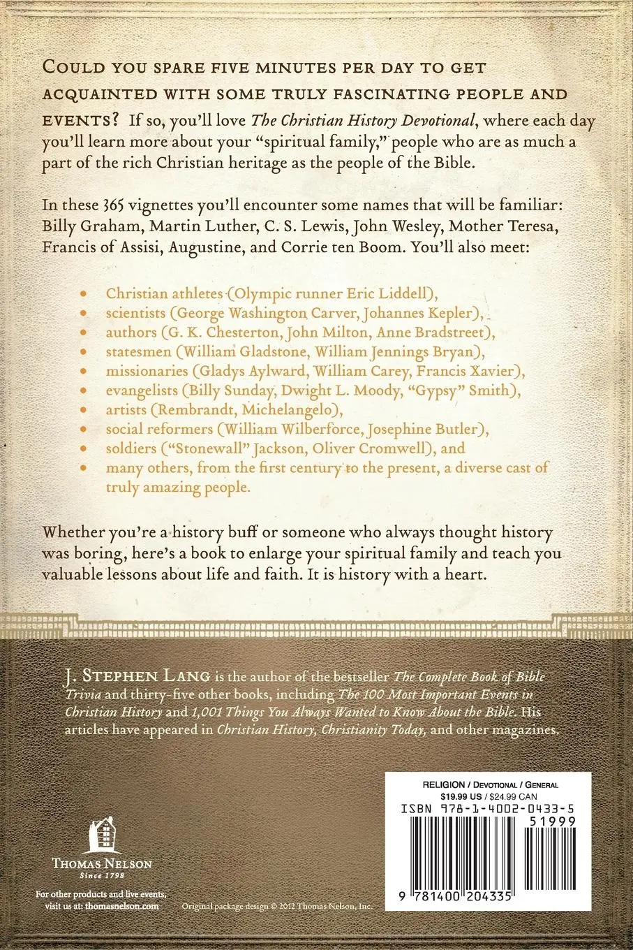 Rückseite: 9781400204335 | The Christian History Devotional | J. Stephen Lang | Taschenbuch
