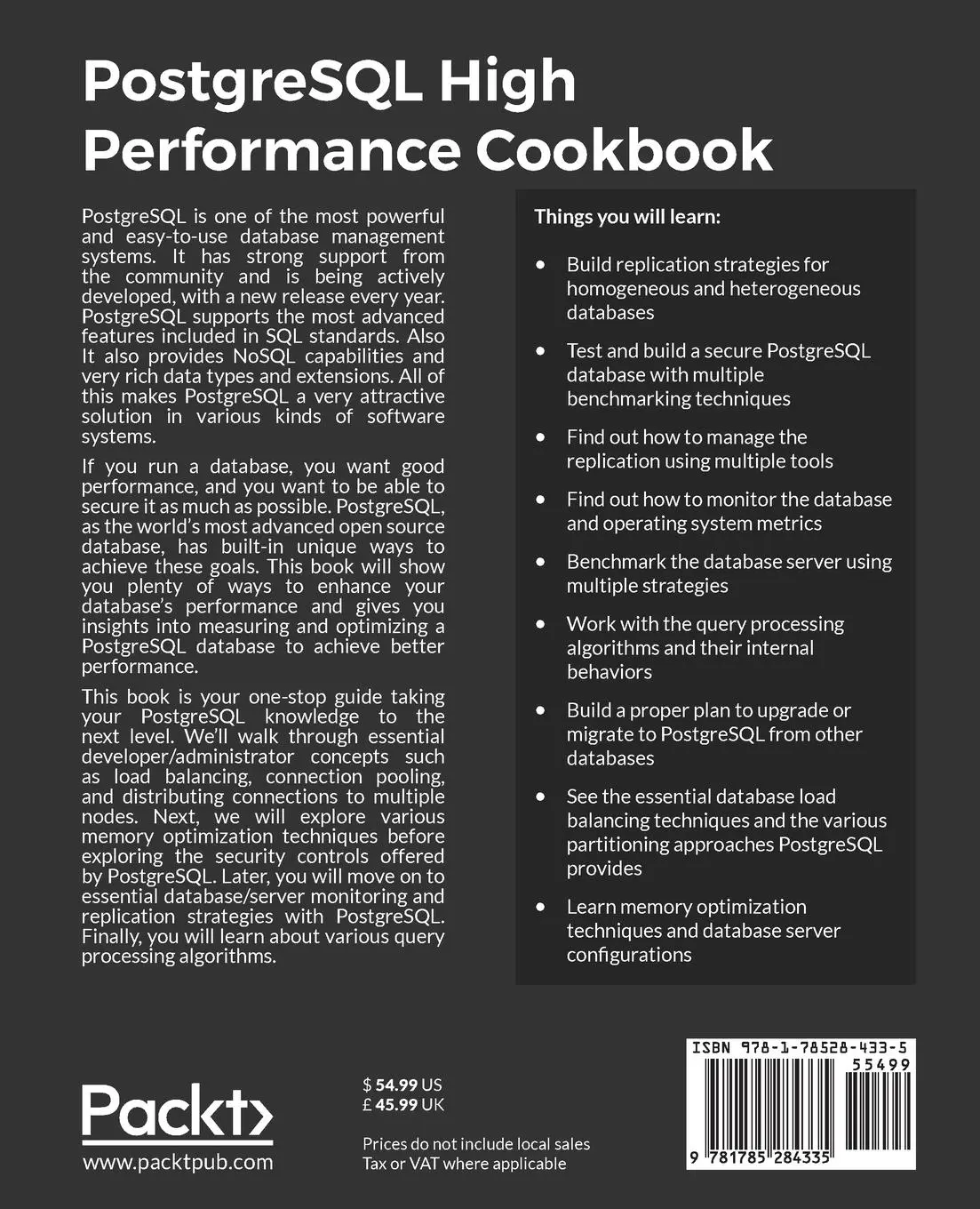 Rückseite: 9781785284335 | PostgreSQL High Performance Cookbook | Chitij Chauhan (u. a.) | Buch