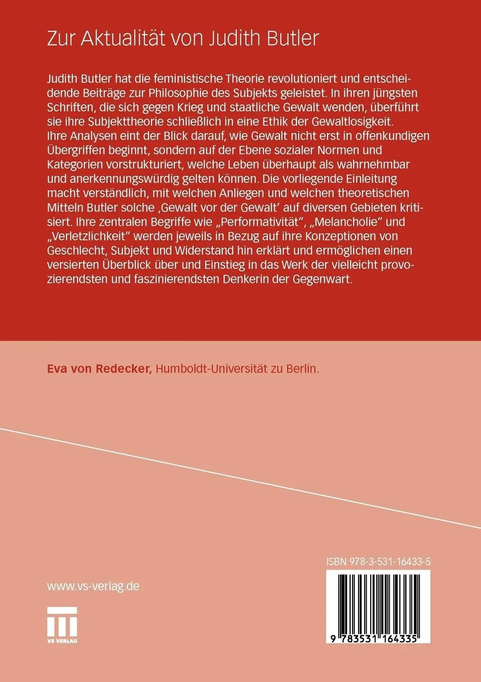 Rückseite: 9783531164335 | Zur Aktualität von Judith Butler | Einleitung in ihr Werk | Redecker