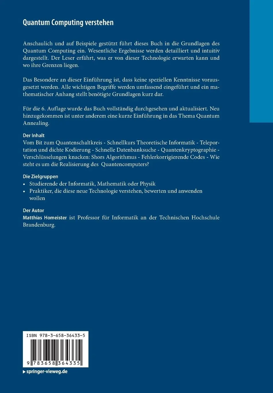Rückseite: 9783658364335 | Quantum Computing verstehen | Grundlagen - Anwendungen - Perspektiven