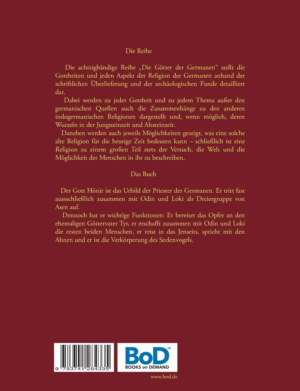 Rückseite: 9783741284335 | Der Priestergott Hönir | Die Götter der Germanen - Band 18 | Buch