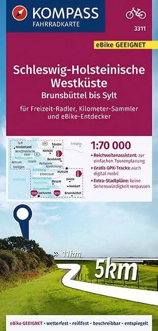 Cover: 9783991214335 | KOMPASS Fahrradkarte 3311 Schleswig-Holsteinische Westküste 1:70.000