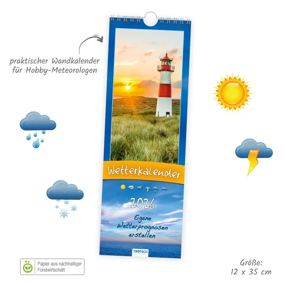 Bild: 9783988024435 | Trötsch Streifenkalender Wetterkalender 2026 Notizkalender | KG | XXIV