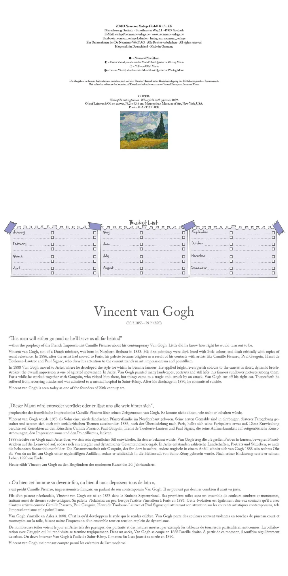 Bild: 4069095004535 | Vincent van Gogh 2026 - Wand-Kalender - Broschüren-Kalender - 30x30...