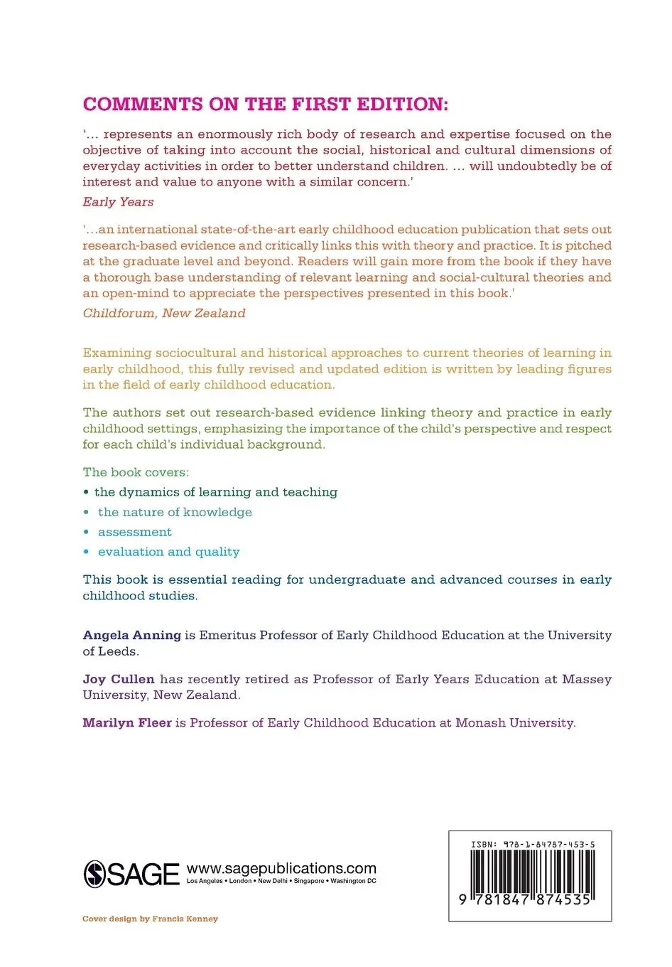Rückseite: 9781847874535 | Early Childhood Education | Society and Culture | Anning (u. a.)