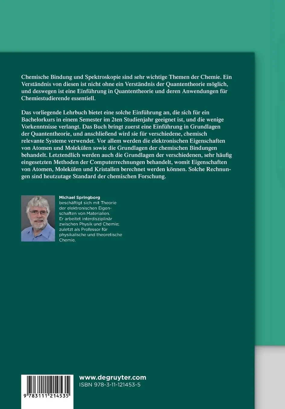 Rückseite: 9783111214535 | Quantenchemie | Michael Springborg | Taschenbuch | De Gruyter Studium